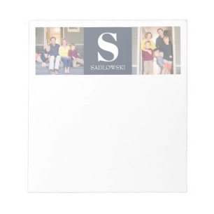 Elegant Modern Two Photo Monogram Family Name Notepad