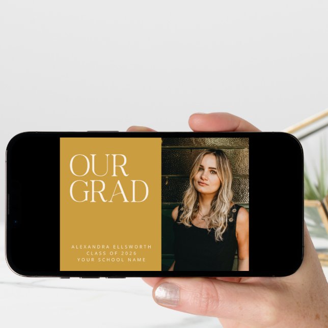 Elegant Modern Two Photo Yellow Simple Graduation Announcement (Front Digital)