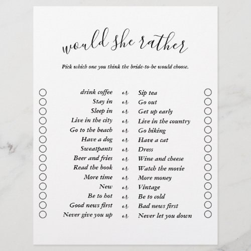 Elegant Modern Two Sided Bingo Bridal Shower Games