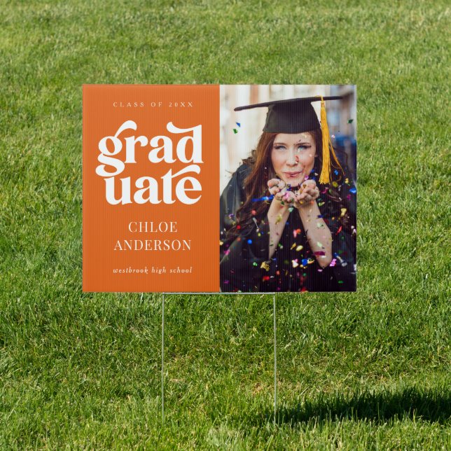 Elegant Modern Type Photo Orange Graduation Yard Sign (Insitu)