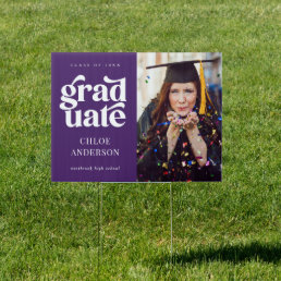 Elegant Modern Type Photo Purple Graduation Yard Sign