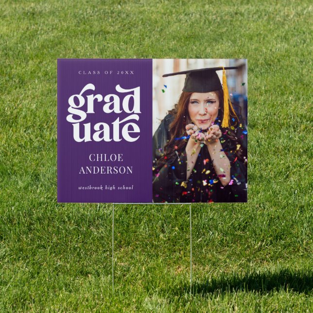 Elegant Modern Type Photo Purple Graduation Yard Sign (Insitu)