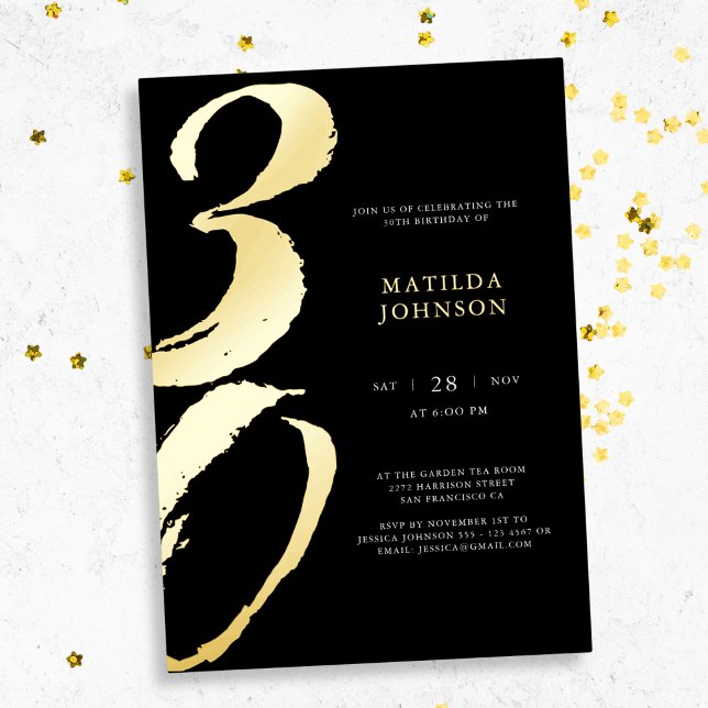 Elegant Modern Typography 30th Birthday  Foil Invitation (Elegant Modern Typography 30th Birthday Foil Invitation)