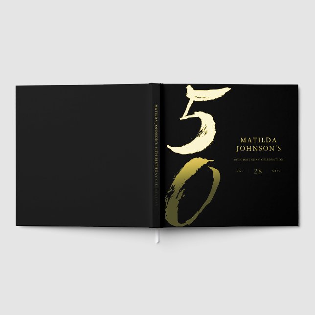 Elegant Modern Typography 50th Birthday  Foil Guest Book (Full)