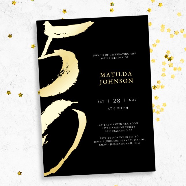 Elegant Modern Typography 50th Birthday  Foil Invitation (Elegant Modern Typography 50th Birthday Foil Invitation)