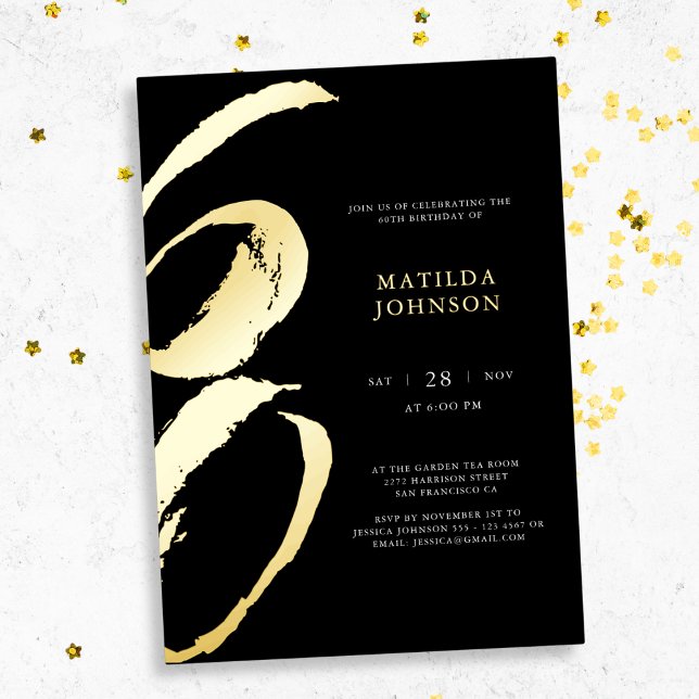 Elegant Modern Typography 60th Birthday  Foil Invitation (Elegant Modern Typography 60th Birthday Foil Invitation)