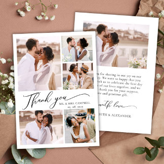 Elegant Modern Typography 6 Photo Collage Wedding Thank You Card
