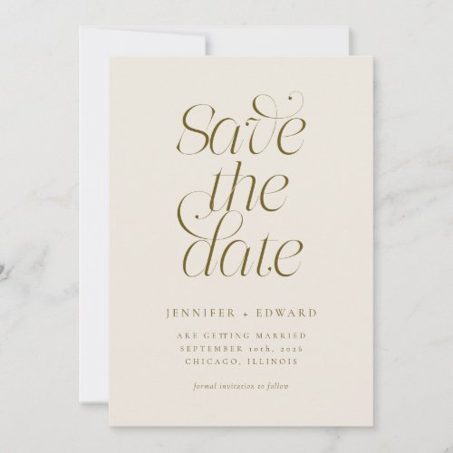 Elegant Modern Typography Cream Wedding Save The Date
