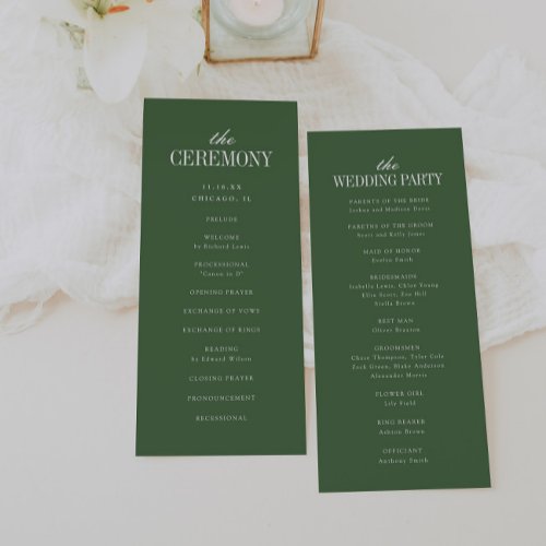 Elegant Modern Typography Dark Olive Green Wedding Program