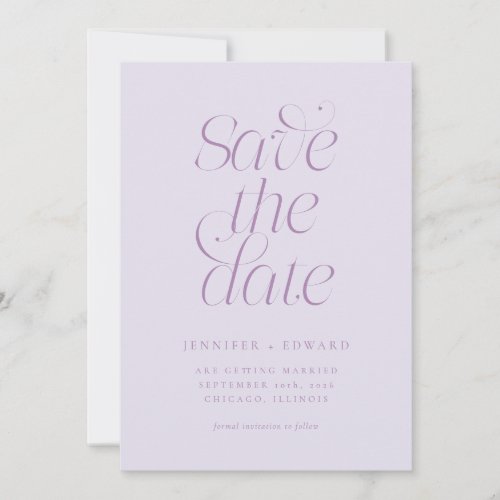 Elegant Modern Typography Lilac Wedding Save The Date