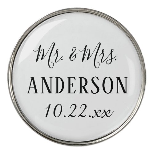 Elegant Modern Typography Mr and Mrs Wedding Favor Golf Ball Marker