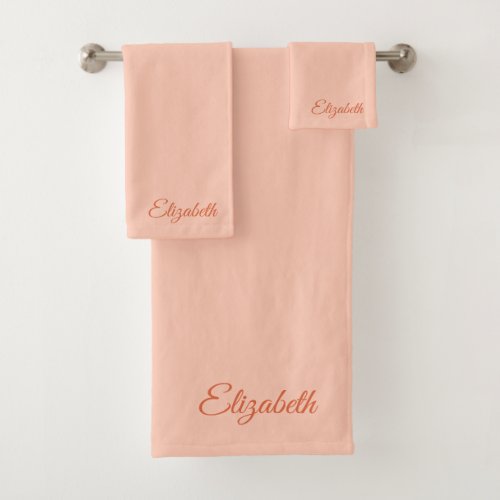Elegant Modern Typography Name Template Apricot Bath Towel Set