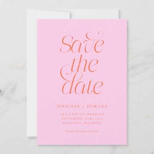 Elegant Modern Typography Orange Pink Wedding Save The Date
