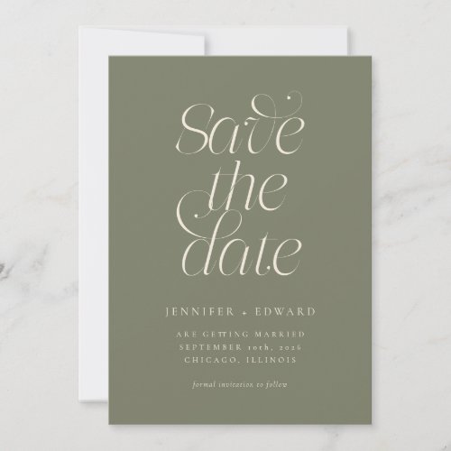 Elegant Modern Typography Sage Green Wedding Save The Date