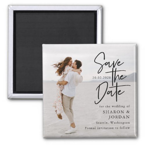Elegant Modern Typography Save the Date Wedding Magnet