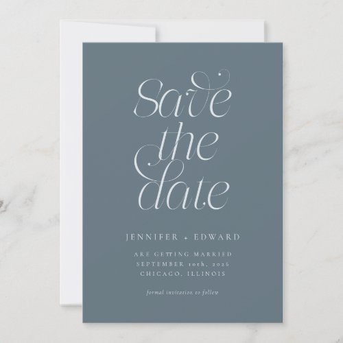 Elegant Modern Typography Slate Blue Wedding Save The Date