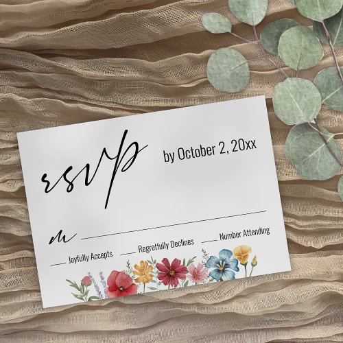 Elegant Modern Typography Watercolor Wildflower RSVP Card