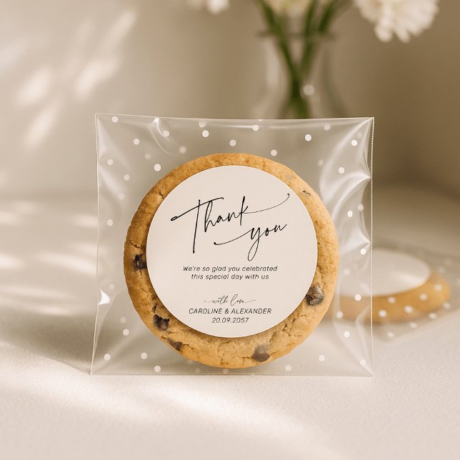 Elegant, modern typography wedding thank you  classic round sticker (Creator Uploaded)