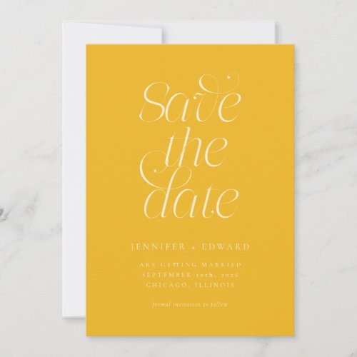 Elegant Modern Typography Yellow Wedding Save The Date