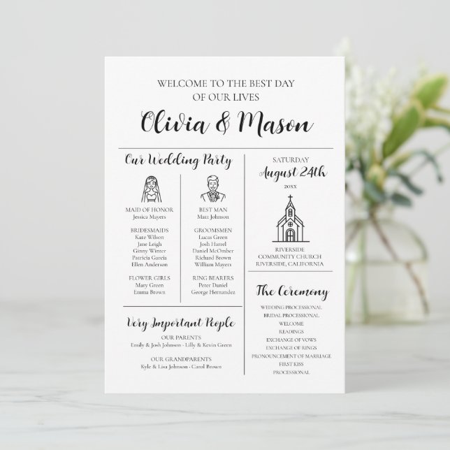 Elegant Modern Unique Infographic Wedding Program (Standing Front)