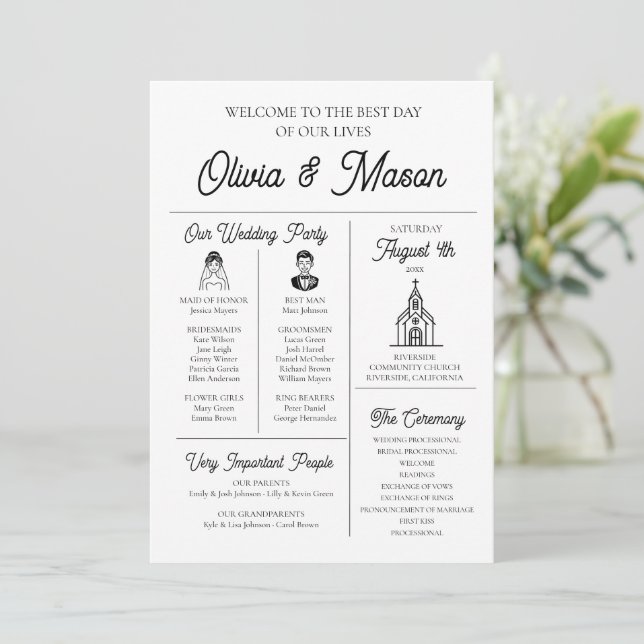 Elegant Modern Unique Infographic Wedding Program (Standing Front)