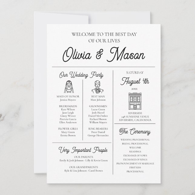Elegant Modern Unique Infographic Wedding Program (Front)