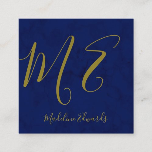 Elegant Modern Unique Monogram Blue Marble Square Business Card