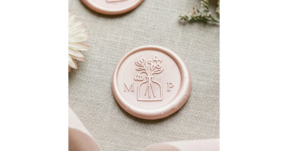Elegant Modern Vase & Flower Monogram Wedding Wax Seal Sticker | Zazzle