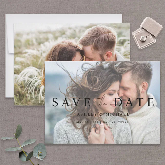 Elegant Modern Vellum Overlay 2 Photo Wedding Save The Date Zazzle