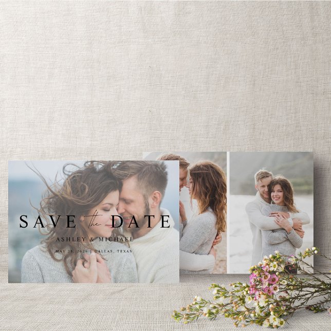 Elegant Modern Vellum Overlay 3 Photo Engagement Save The Date (Creator Uploaded)