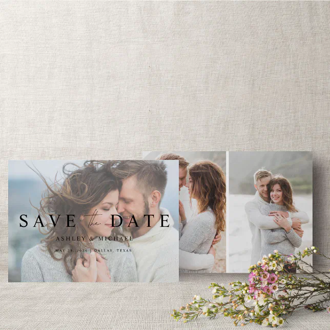 Elegant Modern Vellum Overlay 3 Photo Engagement Save The Date | Zazzle