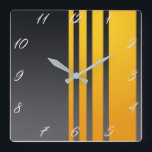 Elegant, modern, vertical yellow lines, dark grey square wall clock<br><div class="desc">Elegant design,  modern pattern,  vertical stripes,  yellow,  dark grey</div>