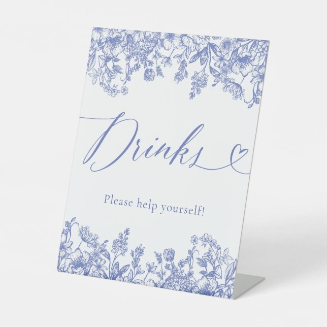Elegant Modern Victorian Blue Floral Food Sign (Front)