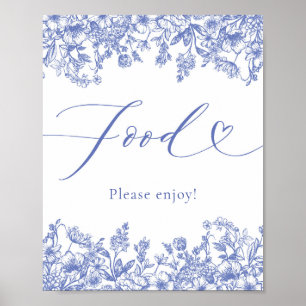 Elegant Modern Victorian Blue Floral Food Sign