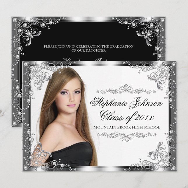 Elegant Modern Vintage Damask Graduation Card (Front/Back)