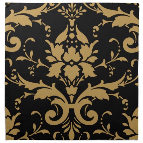 Elegant Modern Vintage Gold Damask on Black Napkin