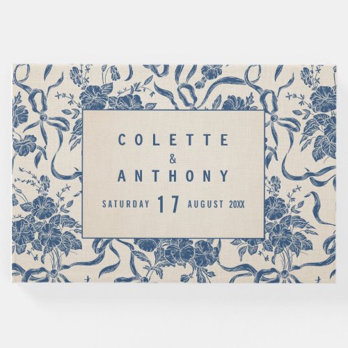 Elegant Modern Vintage Ivory Navy Blue Floral Guest Book