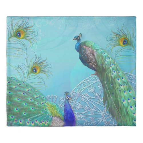 Elegant Modern Vintage Peacock Feathers Home Decor Duvet Cover