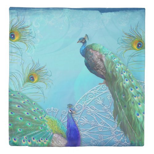 Elegant Modern Vintage Peacock Feathers Queen Size Duvet Cover