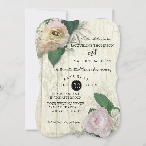Elegant Modern Vintage Pretty Floral Wood Wedding Invitation