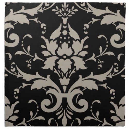 Elegant Modern Vintage Silver Damask on Black Napk Cloth Napkin