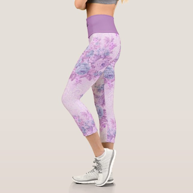 Elegant Modern Vintage Trendy Floral Capri Leggings (Left)
