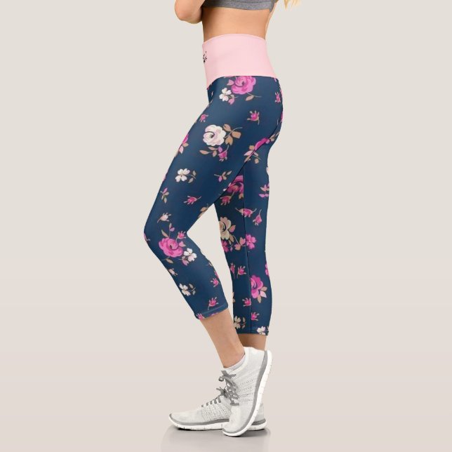 Elegant Modern Vintage Trendy Floral Capri Leggings (Left)