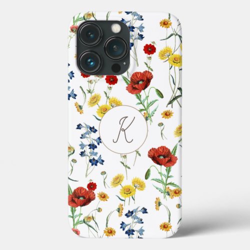 Elegant Modern Vintage Wildflowers Poppy Daisy iPhone 13 Pro Case