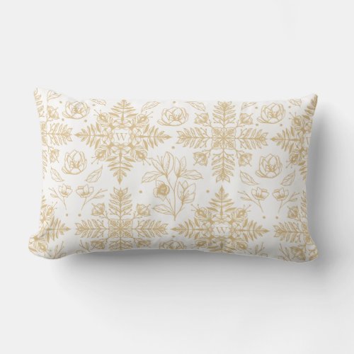 Elegant Modern Vintage Winter Foliage Snowflake Lumbar Pillow