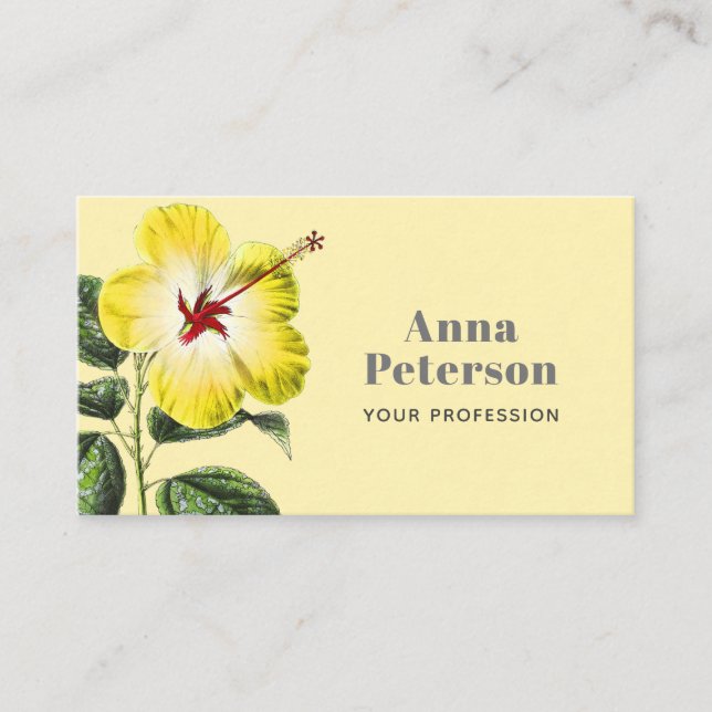 Elegant Modern Vintage Yellow Hawaiian Hibiscus Business Card (Front)
