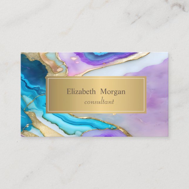 Elegant Modern Violet Blue Gold Marble  Business Card (Front)