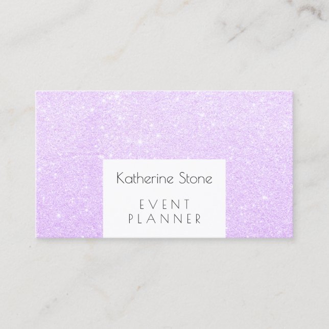 Elegant modern violet purple glitter event planner business card (Front)