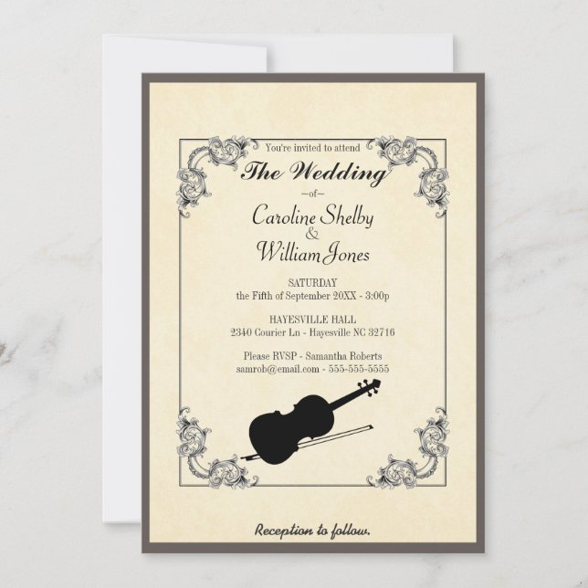 Elegant Modern Violin Wedding Invitation (Front)