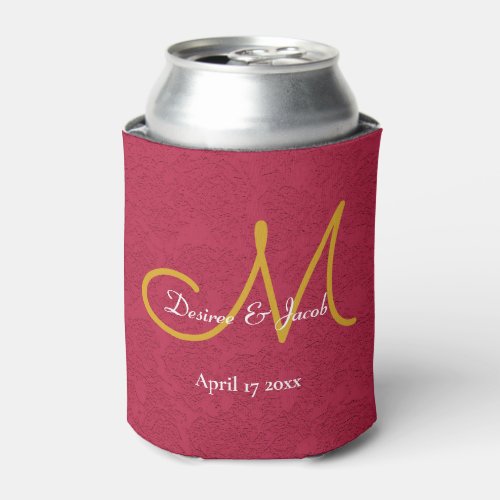 Elegant Modern Viva Magenta Pink Wedding Monogram Can Cooler